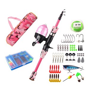 iMountek "Kids Fishing Pole Set – Telescopic Rod & Reel Combo with 56Pcs Tackle Box, Lures for Boys & Girls" Pink 1.2M Length - 1 of 4