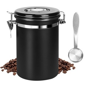 NewHome "61oz Stainless Steel Coffee Canister with Scoop, Airtight Seal & Date Tracker for Beans & Grounds" Black - 1 of 4