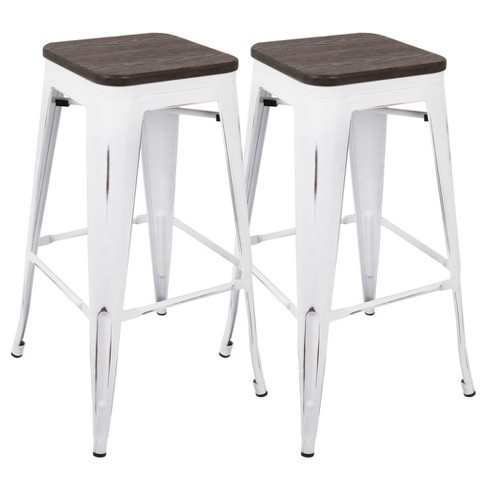 Set Of 2 Oregon Industrial Barstools With Vintage White Frame Espresso Wood Lumisource Target