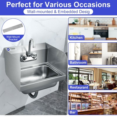 Stainless Steel Wall Mounted Hand Washing Sink with Faucet