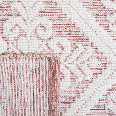 Ivory and Red Hand-Knotted Wool 6' x 9' Area Rug
