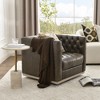 KINWELL 100% Genuine Leather Square Swivel Barrel Accent Chair - 2 of 4