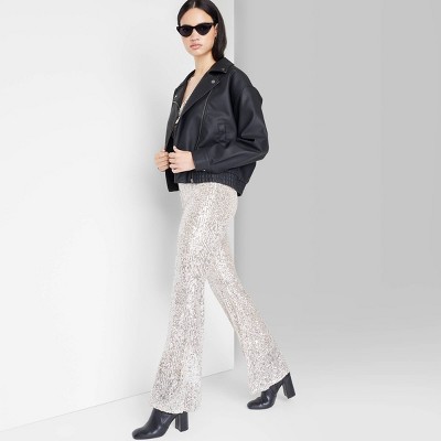 Women's Low-Rise Slinky Knit Flare Pants - Wild Fable™ Champagne Sequin