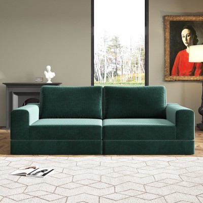 SYFERLORY Convertible 2-Seater Modular Sofa Bed ,Corduroy Fabric for Living Room & Study, Green