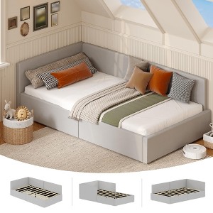 Twin Size Corner Bed with 2 Storage Drawers, Velvet Upholstered L-Shaped Daybed with Extended Headboard for Bedroom, Guest Room,Living Room - 1 of 4