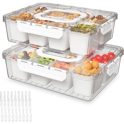 Acoinel Divided Serving Tray with Lid and Handles 8 Compartments Snack Box Container Charcuterie Organizer