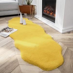 Home Mart Goods Yellow Faux Rabbit Fur Fuzzy Soft Fluffy Plush Cozy Shaggy Area Rug - 1 of 4