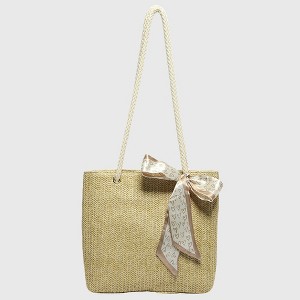 Anna-Kaci Women's Straw Woven Tote Bag with Bow Accent - Lightweight Summer Casual Shoulder Bag - 1 of 4