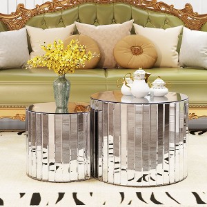 Kumasinova Luxury Mirror Small Coffee Table with Silver Finish,33.87" Modern Glossy Side Table with Mirror Glass,End Table for Living Room Furniture - 1 of 4