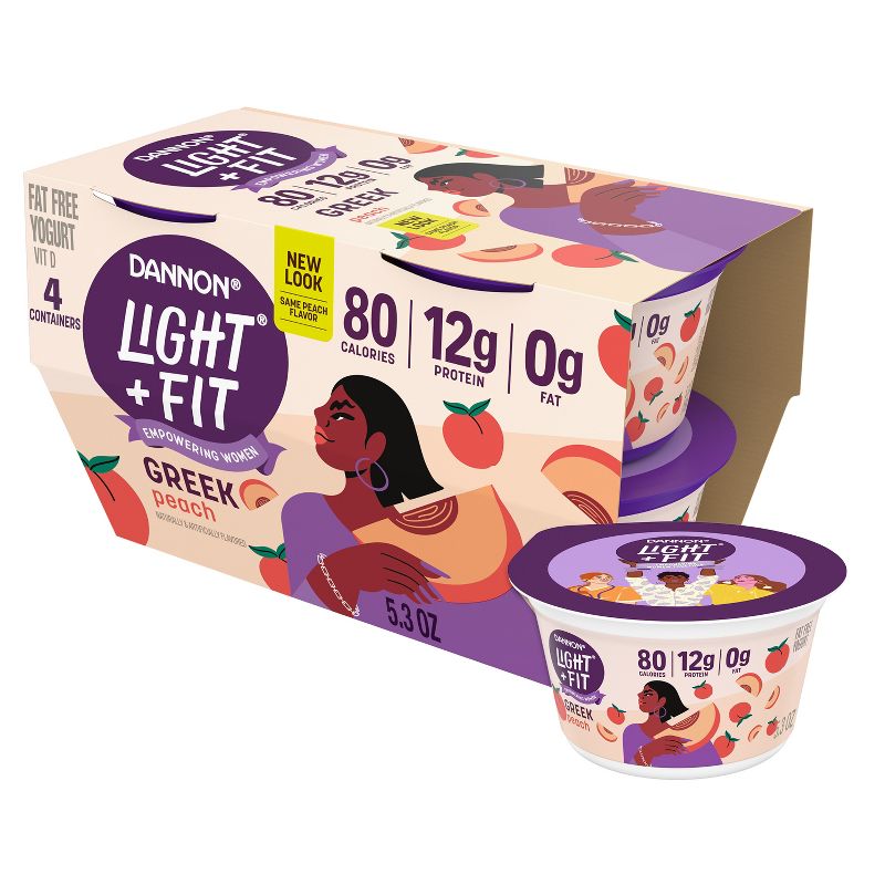 Light + Fit Nonfat Gluten-Free Peach Greek Yogurt - 4ct/5.3oz Cups, 1 of 9