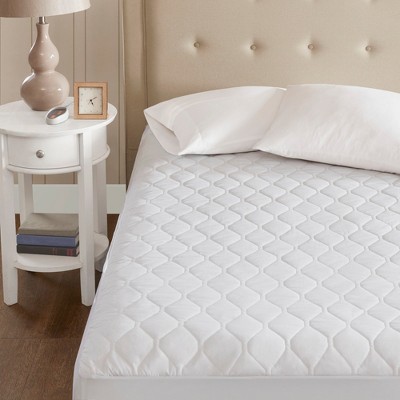 Queen White Heated Microfiber Mattress Pad with 3M Scotchgard