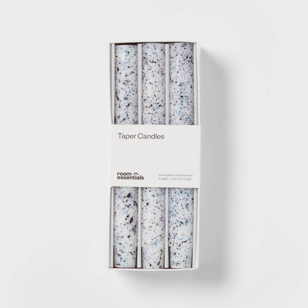 6pk Taper Candle Set Blue Speckle - Room Essentials™