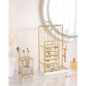 No-Assembly Rotating Jewelry Stand with Velvet Tray, Display Organizer for Earrings & Necklaces, Gold Room Decor for Teens - 1 of 4