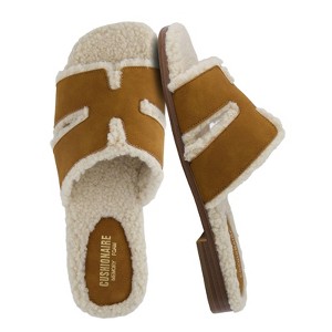 CUSHIONAIRE Women's Voyage Fur Faux Shearling lined slide sandal +Memory Foam, Wide Widths Available - 1 of 4