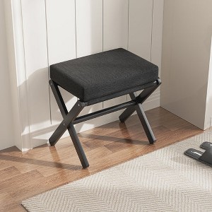 Folding Rectangle Standard Tufted Upholstered Ottoman Stool With Solid Wood Legs - 1 of 4