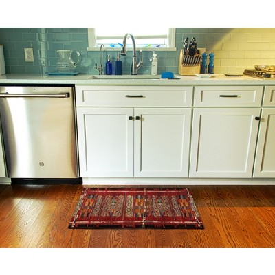 Red and Multicolor Flat Woven Synthetic Rectangular Rug