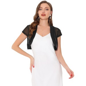 INSPIRE CHIC Women's Cap Sleeve Business Open Front Sheer Mesh Crop Bolero Shrug - 1 of 4