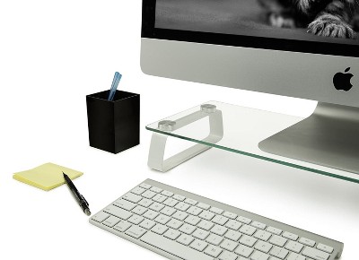 Clear Glass and Aluminum Desktop Monitor Riser Stand