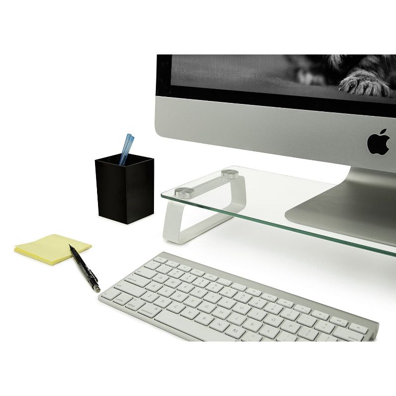 Mount-It! Glass Computer Monitor Riser and Laptop Stand | Clear Flat Screen Display Stand, Desktop Shelf and Organizer, Glass & Aluminum Construction, 4 of 9