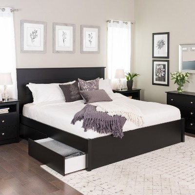 Elegant King-Sized Platform Bed with Upholstered Wood Frame and Storage Drawers