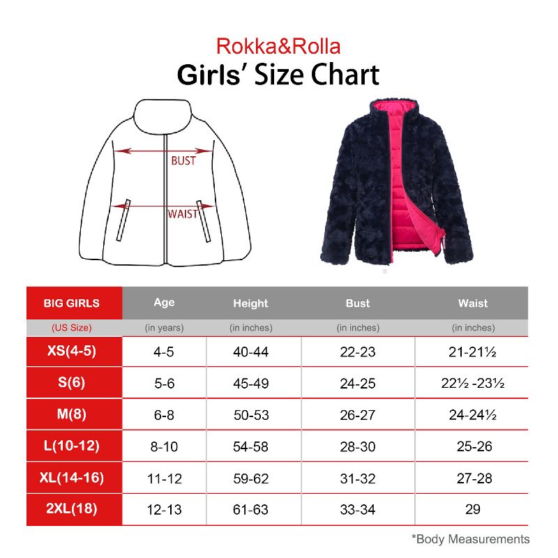 Rokka&Rolla Girls' Reversible Fleece Jacket Puffer Coat, 3 of 12