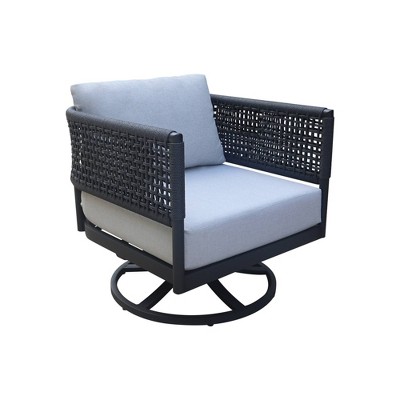 Modern Black Woven Rope Outdoor Patio Set with Off-White Cushions