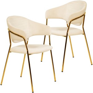 LeisureMod Upholstered Dining Chair inLeather/Velvet with Stainless Steel Legs Bella Series Set of 2 - 1 of 4