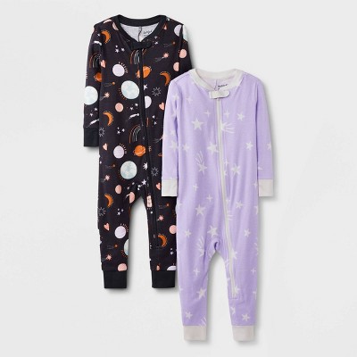 Image of Baby Girls' 2pk Star & Space Pajama Romper - Cat & Jack™ Purple 12M