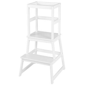 Costway Kids Kitchen Step Stool Kids Standing Tower with Safety Rails White\Nature