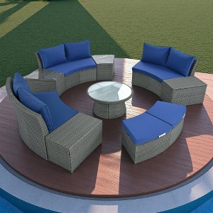 10-Piece Outdoor Rattan Modular Sectional Sofa Set with Coffee Table, Storage Box, Side Tables - 1 of 4