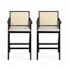 HDZNVF Set of 2 Cream Grey Woven Cane Plastic Backrest Bar Stool, Foam Padded Fabric Seat and Rubberwood Frame - 3 of 4