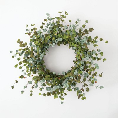 Sullivans Artificial Mini Eucalyptus Berry Wreath 28" Green