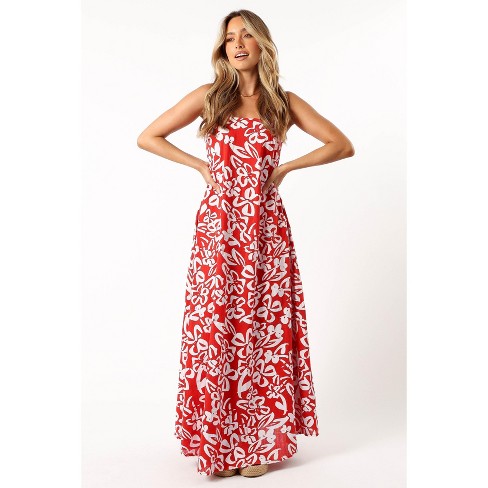 Soph Strapless Maxi Dress - Red Floral XS