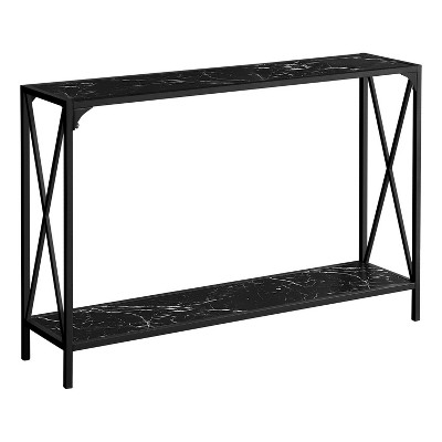 Monarch Specialties Accent Table Console Entryway Narrow Sofa Living Room Bedroom Black Marble Look Black Metal Contemporary Modern