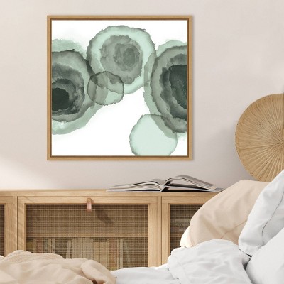 Ink Stains II Mint Abstract Canvas Art with Maple Frame