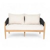 Outdoor Acacia Wood Loveseat,Modern Patio Rope Weave Loveseat with Wood Frame,Lounge Loveseat with Cushion for Garden or Deck-Coolbibila - 2 of 4