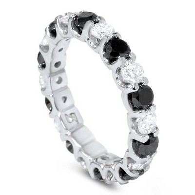 Pompeii3 2ct Black & White Diamond Eternity Ring 14K White Gold U Shape Setting