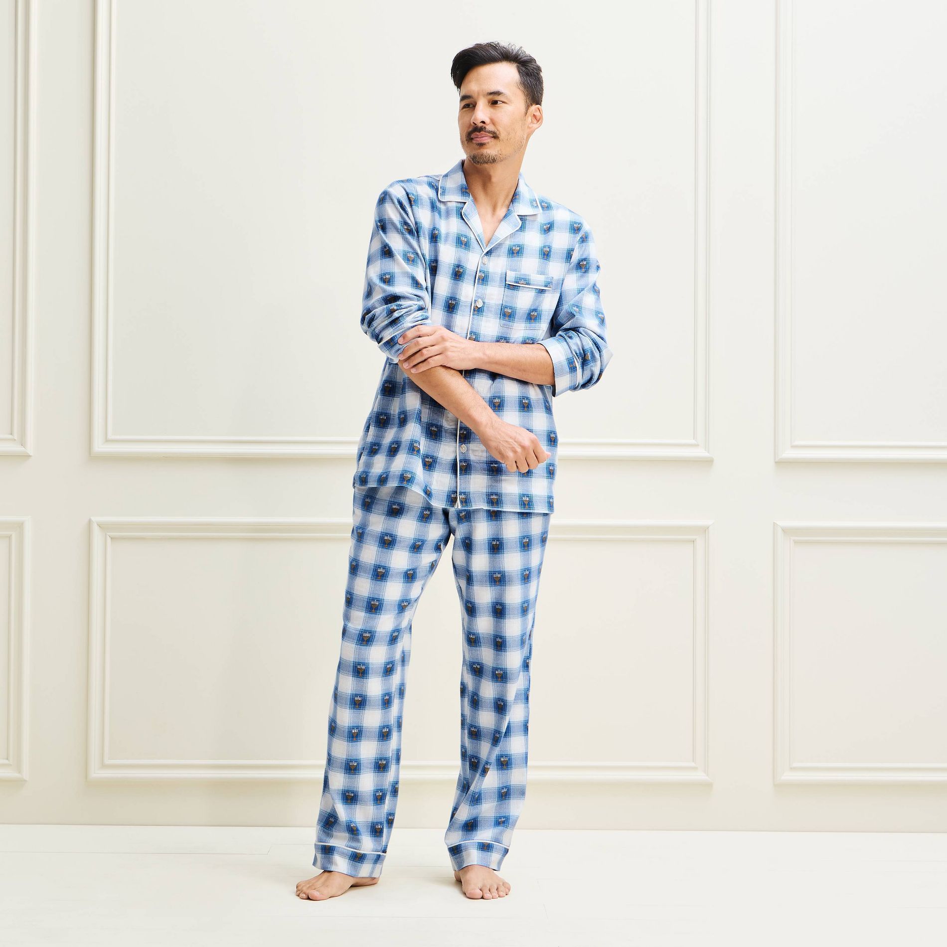 Men's Holiday Hanukkah Plaid Flannel Matching Family Pajama Set - Wondershop™ Blue L