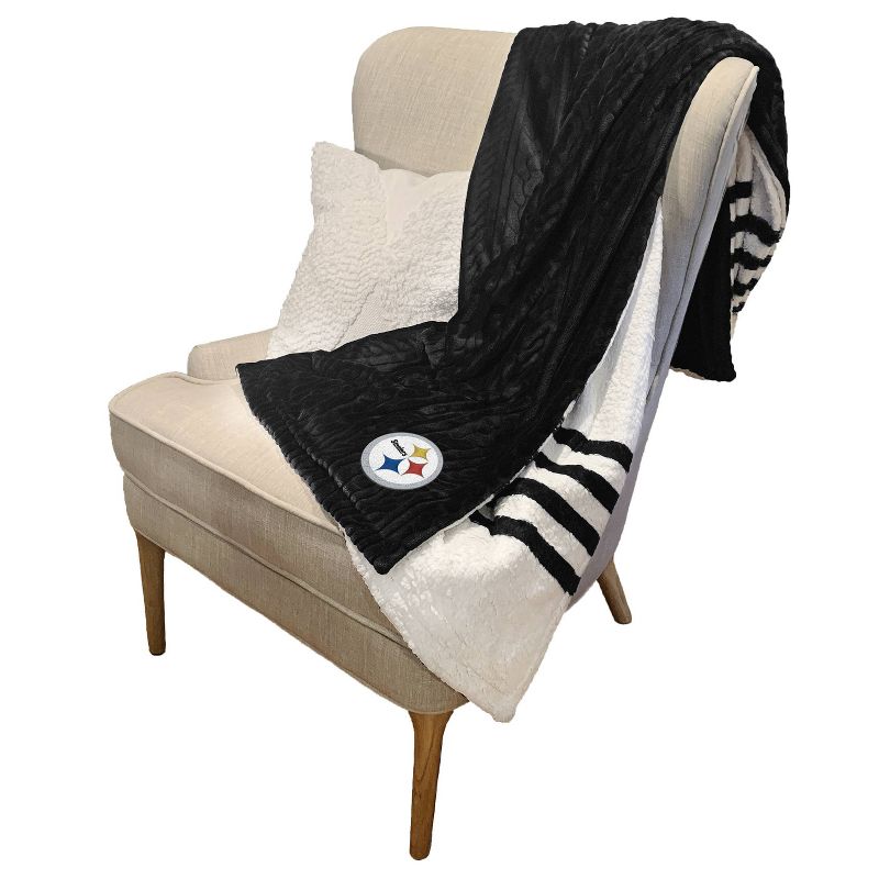 NFL Pittsburgh Steelers Embossed Logo Faux Shearling Stripe Blanket, 3 of 4
