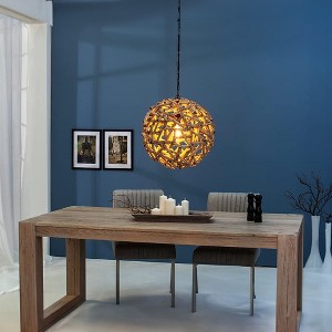 Modern Home Nautical Natural Driftwood Ceiling 20" Ball Pendant Light - Seaside Ocean Beach Chandelier - 1 of 4