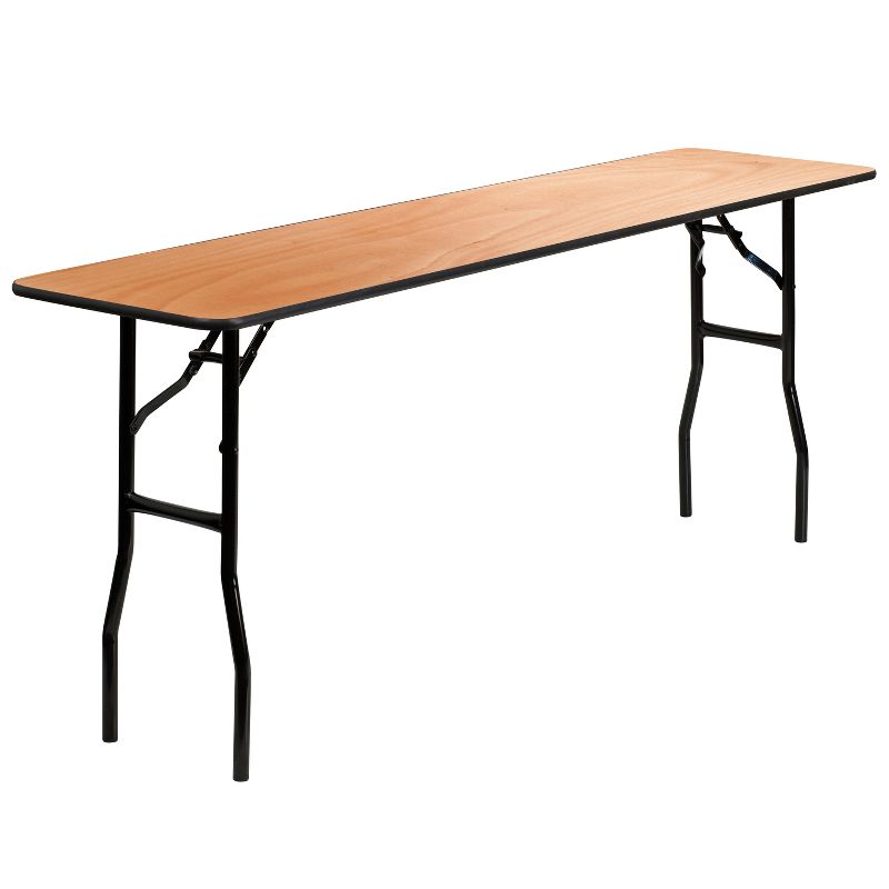 Emma and Oliver 6-Foot Rectangular Wood Folding Training / Seminar Table with Clear Coated Top, 1 of 6