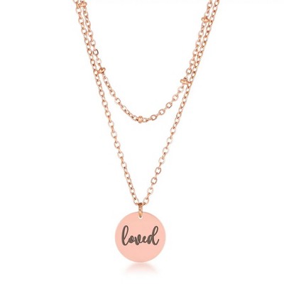 ShineHigh Stainless Steel Oval Pendant Necklace  LOVE & LOVED Engraving, Dual-Layer Chain, Rose Gold, Gold, or Silver Finish