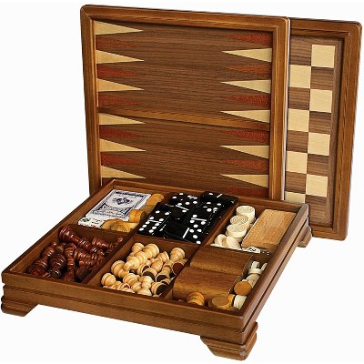 3-in-1 Wood Combination Chess and Backgammon Game Set Checkers 
