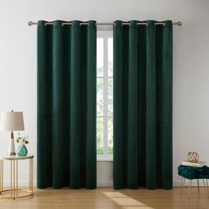 HLC.ME Sawyer Premium Luxurious Lush Velvet Soft Light Filtering Grommet Window Drapery Curtains - Set of 2 - 1 of 4