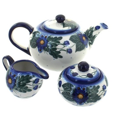 Blue Rose Polish Pottery 1700 WR Unikat 3 Piece Tea Set