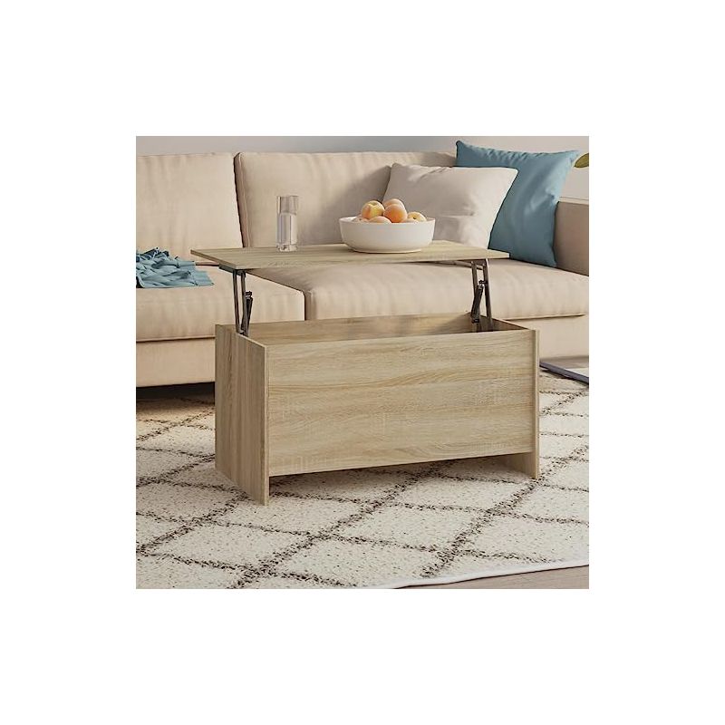 vidaXL Lift Top Coffee Table with Hidden Storage, Sonoma Oak Color, Modern Design, Engineered Wood,, 2 of 9