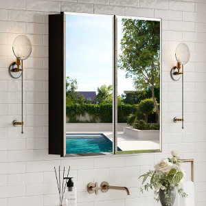 Bathroom Medicine Cabinet with Beveled Mirror, Recessed or Wall Mount, Adjustable Tempered Glass Shelves - 1 of 4