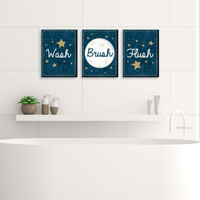 Big Dot of Happiness Twinkle Twinkle Little Star - Kids Bathroom Rules Wall Art - 7.5 x 10 inches - Set of 3 Signs - Wash, Brush, Flush, 2 of 7