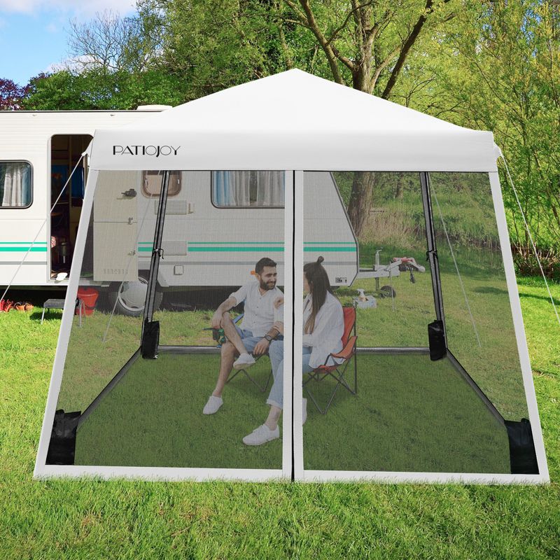 Costway 10x10Ft Patio Outdoor Instant Pop-up Canopy Slant Leg Mesh Tent Folding White/Blue/Grey, 2 of 11
