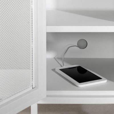 White Metal Mesh Scandinavian Nightstand with Gold Handle